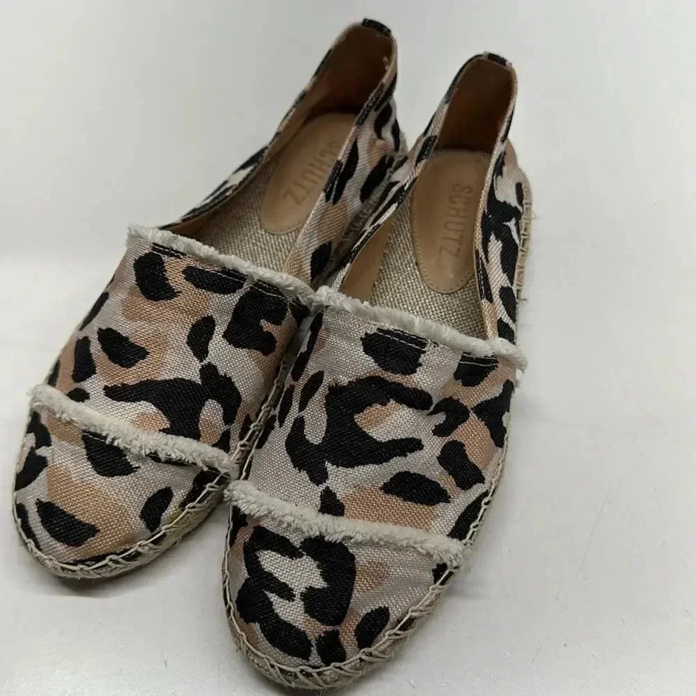 Schutz Ohanna Espadrille Flats Slip On Shoes Cheetah Animal Print Size 6.5